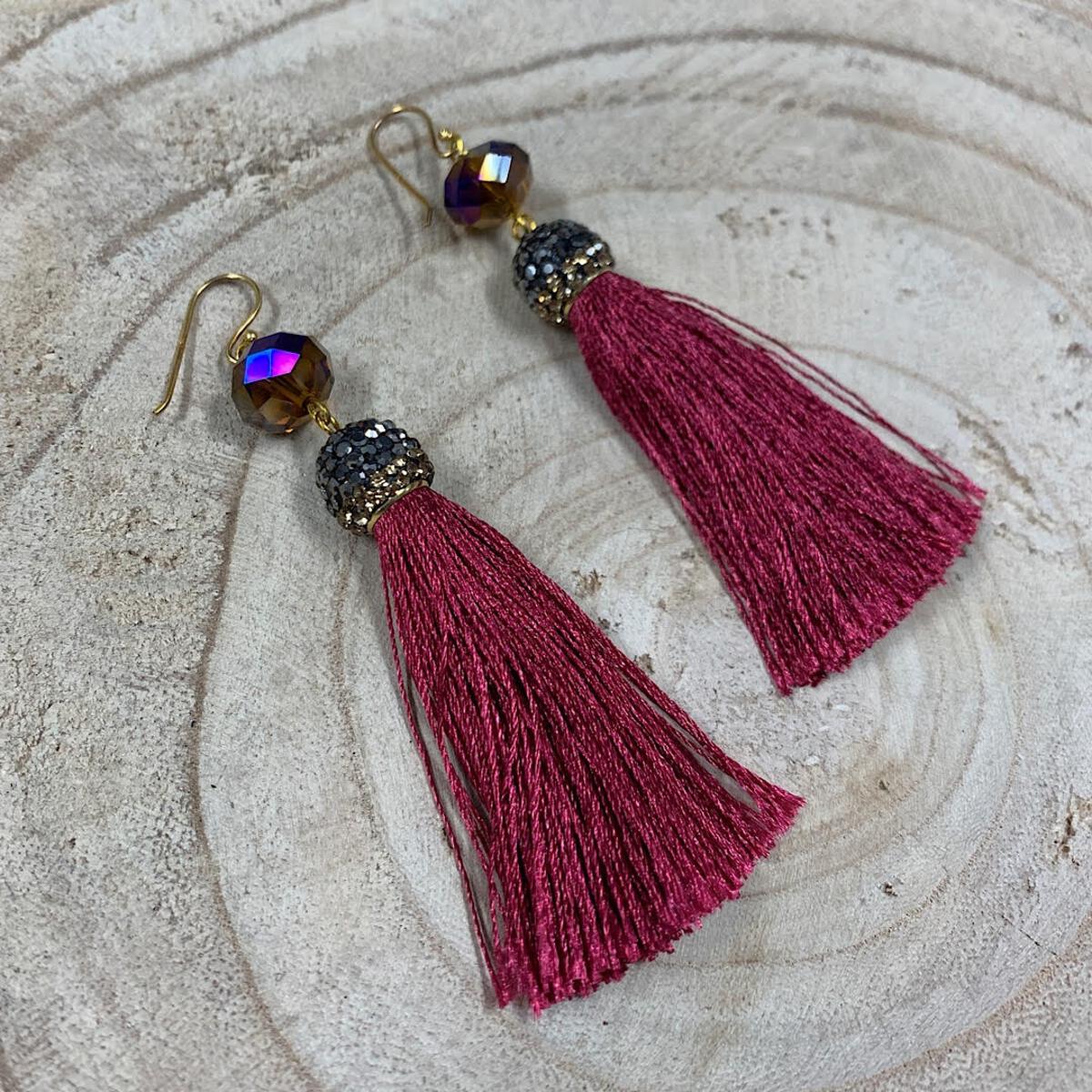 Crystal Round Tassel Earrings by Bali Queen