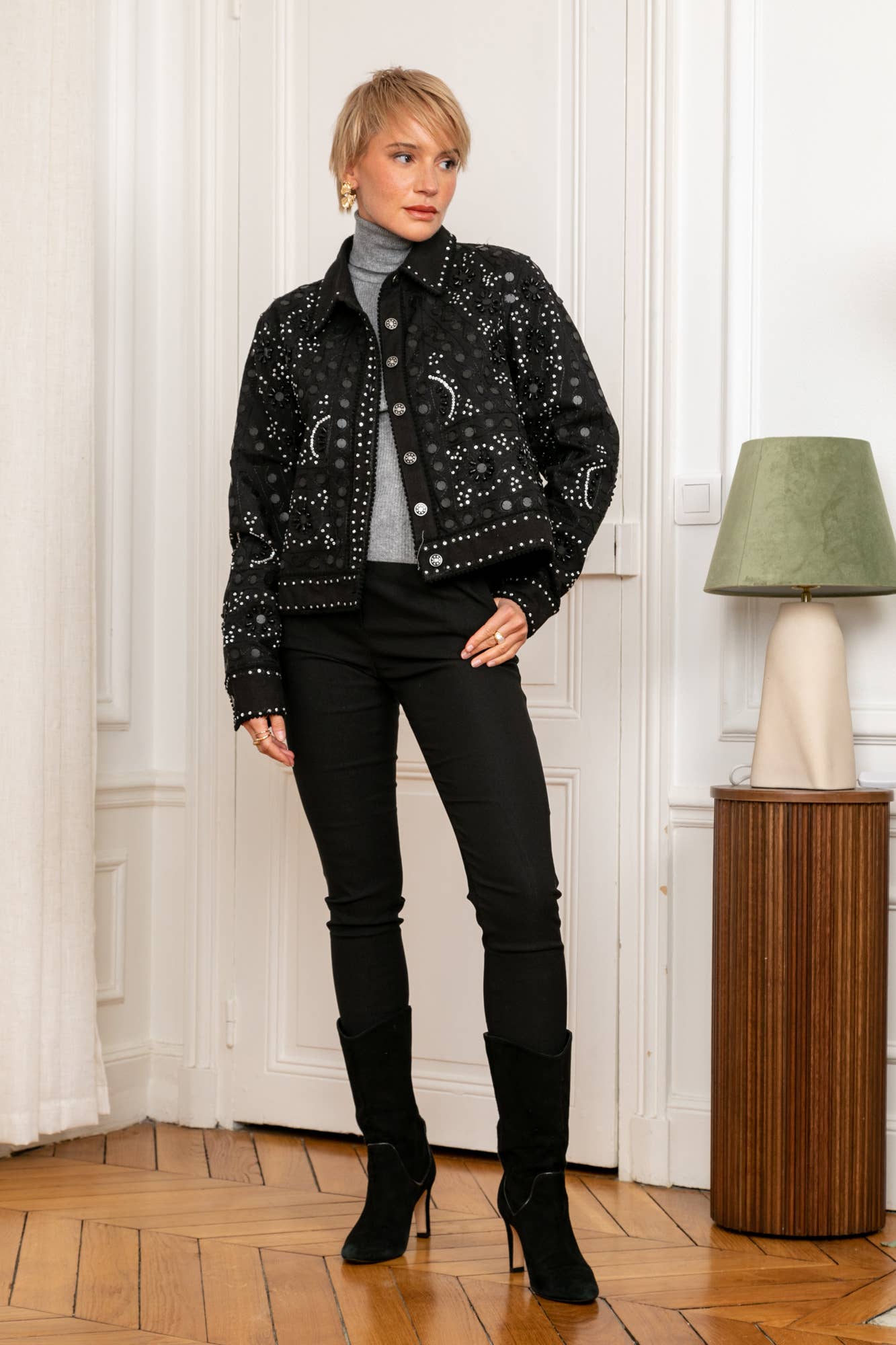 Angelica Embellished Crop Jacket - Black by last queen