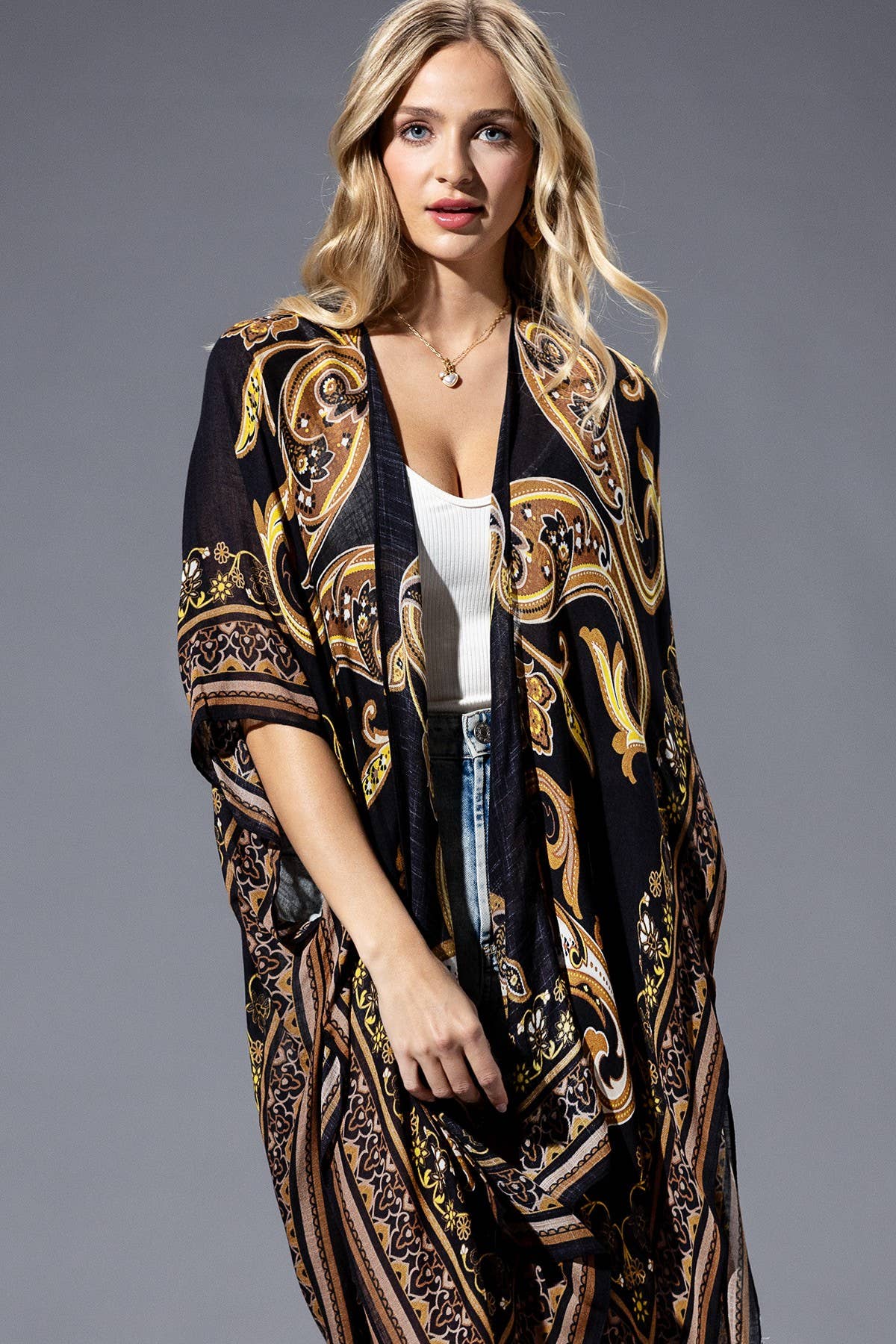 Mandala Print Brown Yellow Multi Kimono by Urbanista