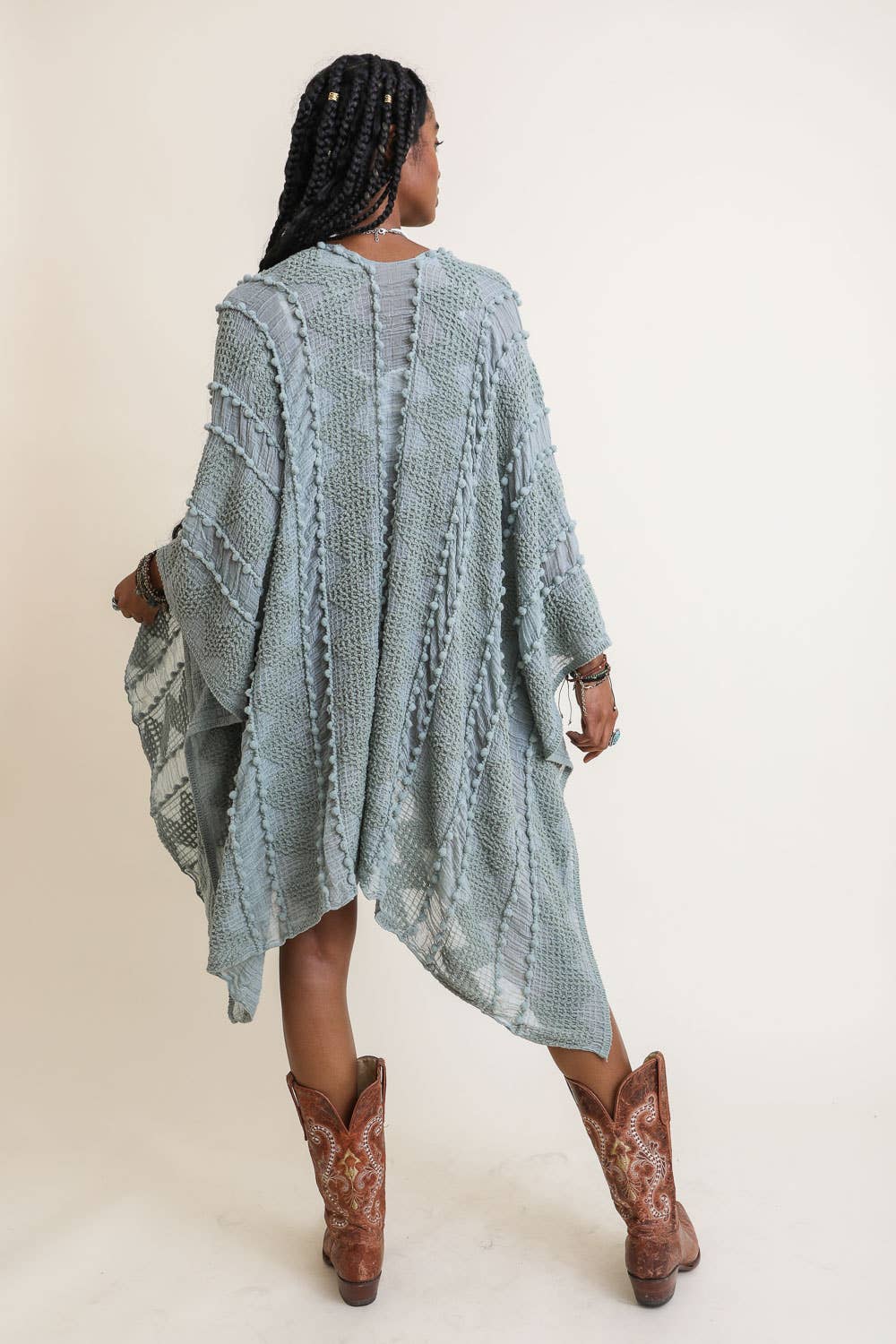 Cheyenne Embroidered Zig Zag Soft Kimono - Sage by Leto Accessories