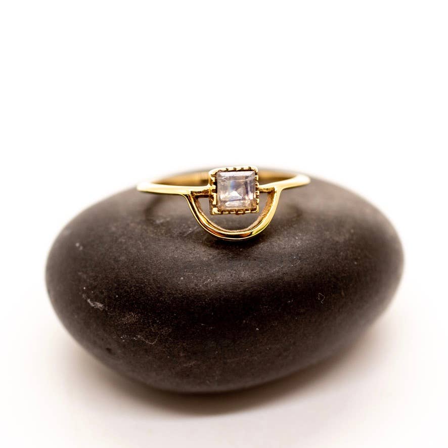 Brass Moonstone Loop Ring by Baizaar