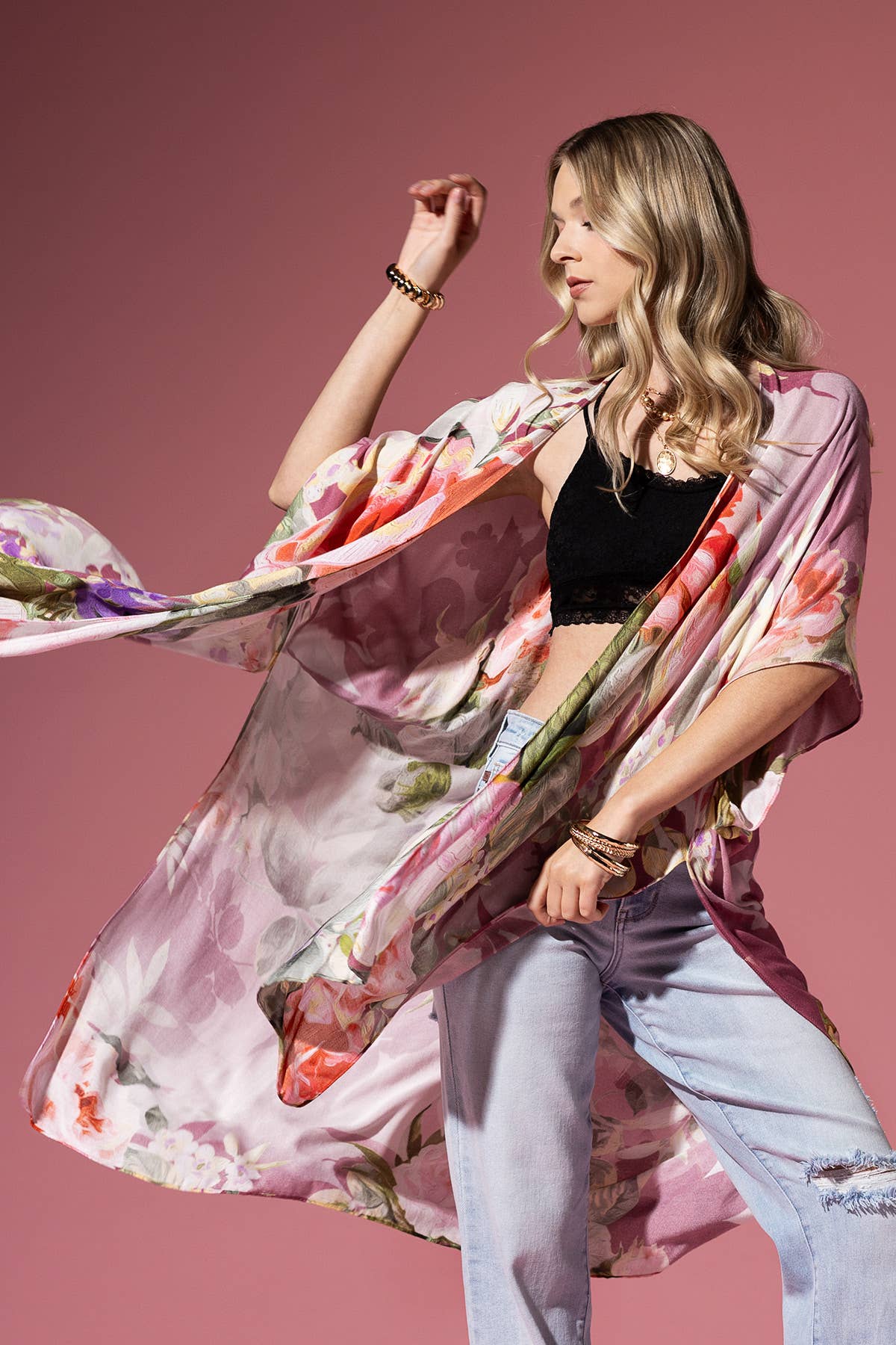Chateau Rose Print Kimono