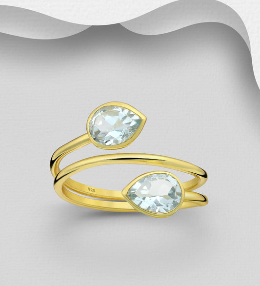 Gold-Plated Sterling Silver Blue Topaz Ring by Boho Rhapsody