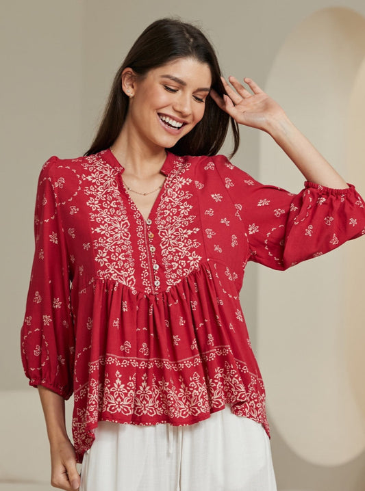 Imogen Boho Raspberry Red Top