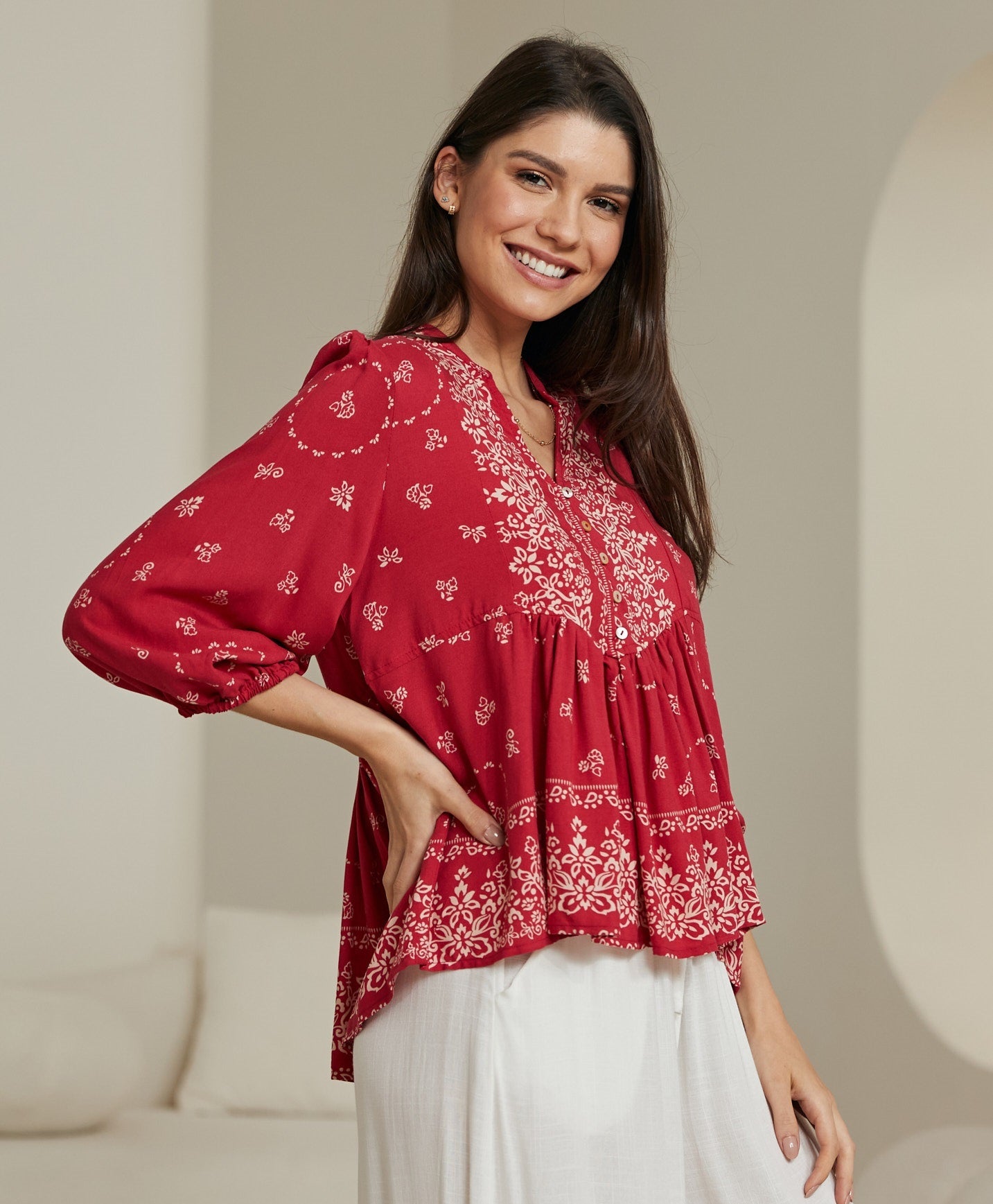 Imogen Boho Raspberry Red Top