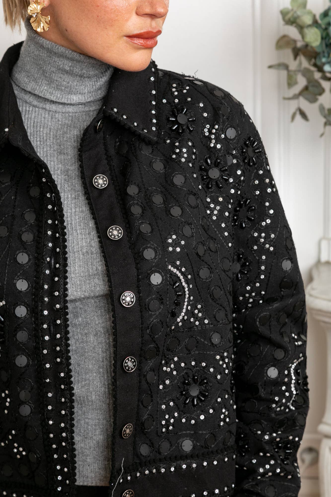 Angelica Embellished Crop Jacket - Black by last queen