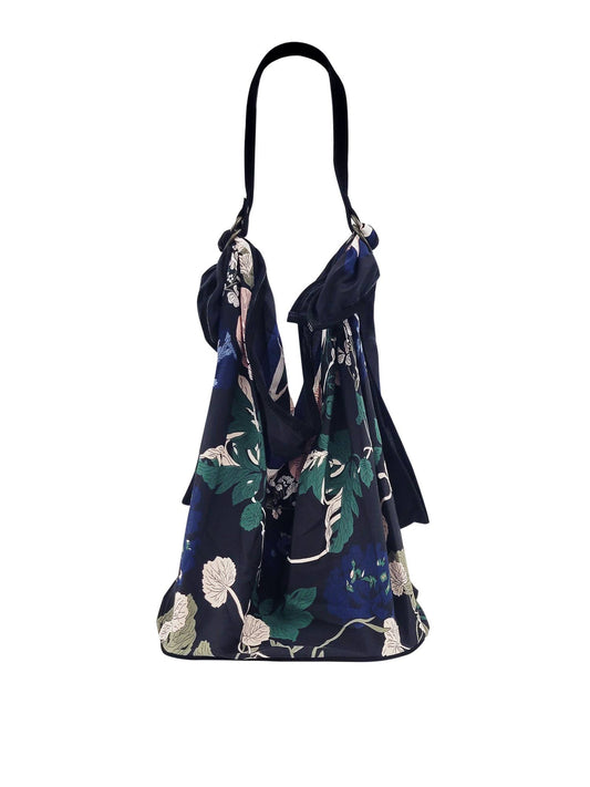 Silk Scarf Bag with Suede Accent - Black / Multi by Raj Trading USA