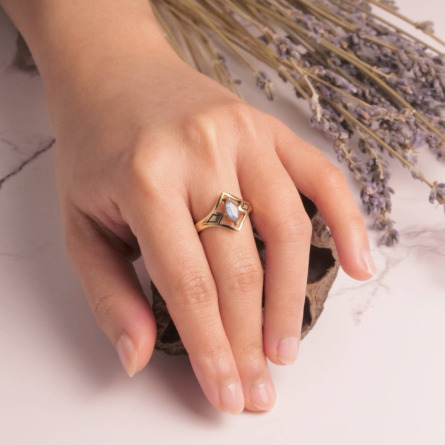 Brass Mystic Labradorite Ring