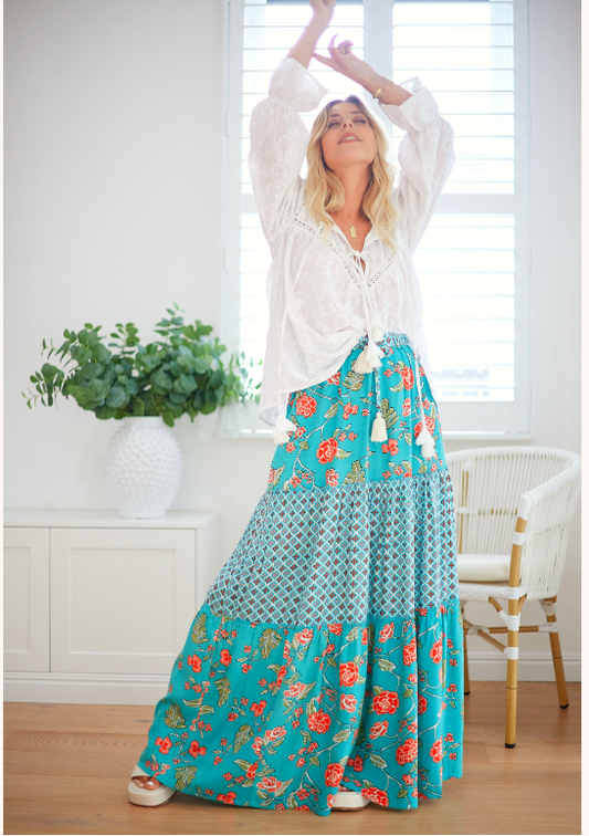 Iris Teal Boho Maxi Skirt by Joop & Gypsy