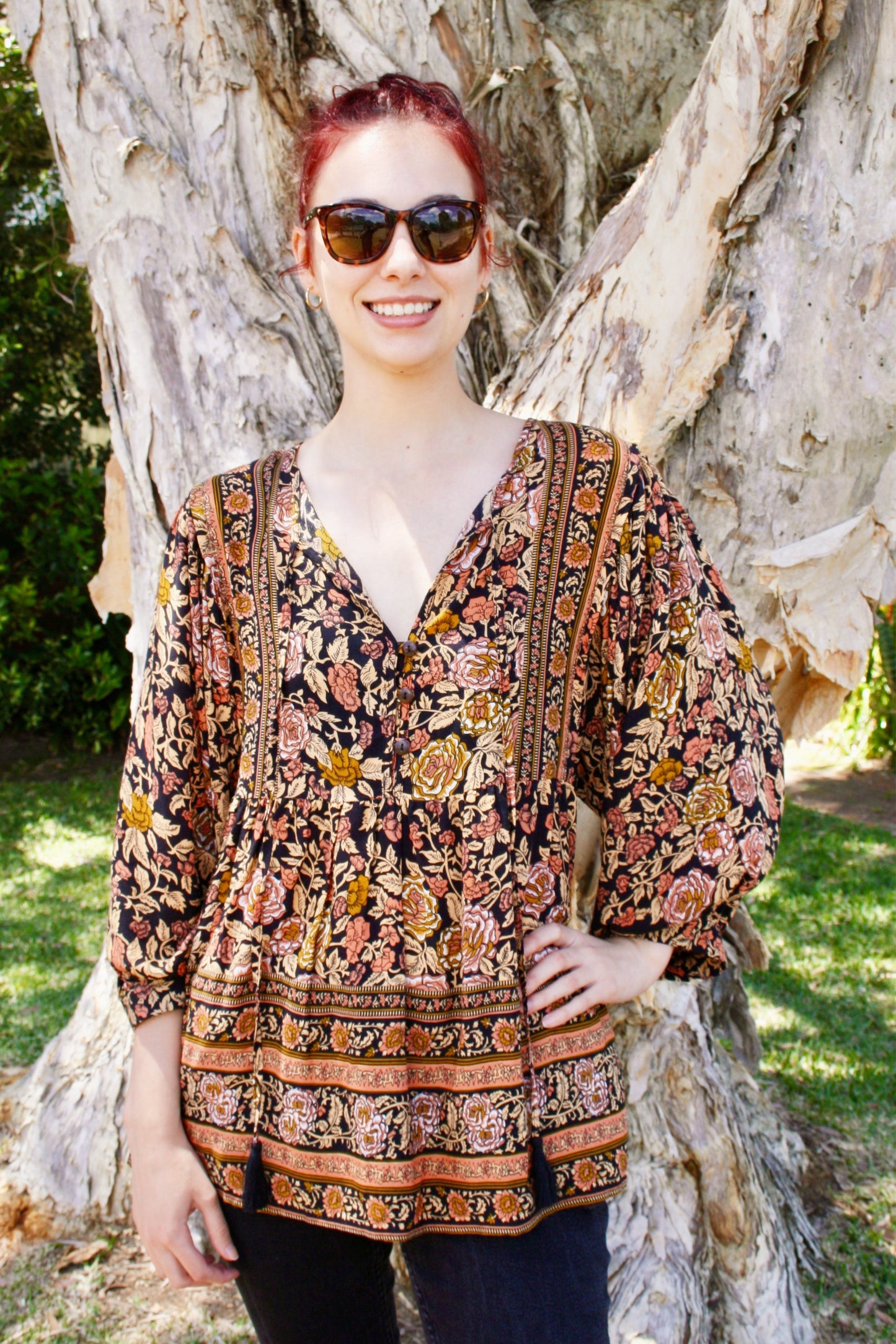Ashlee Boho Balloon Sleeve Top - @Saucy Ladies