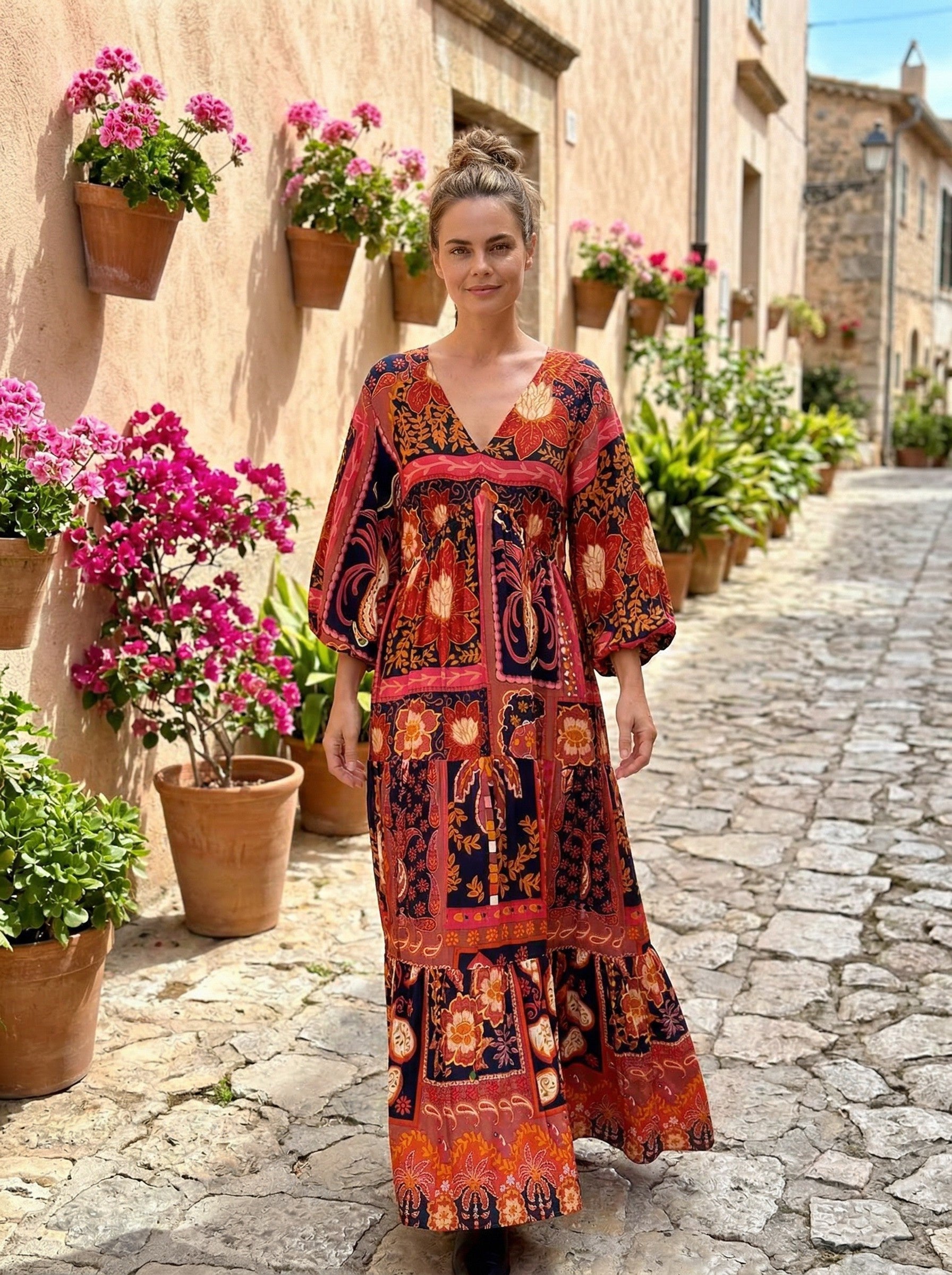 Talia V-Neck Maxi Dress | Autumn Boho Maxi