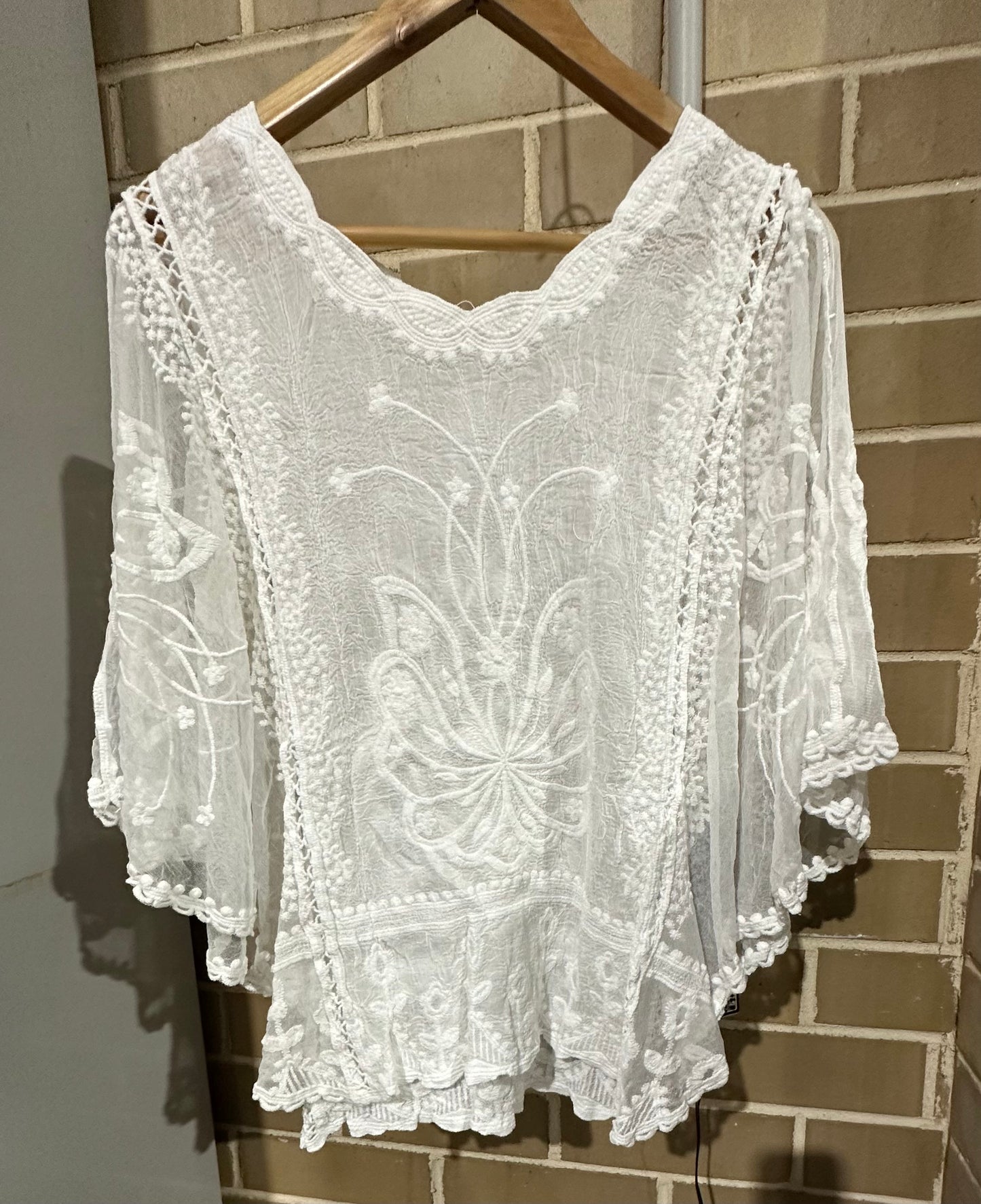 Delilah Spring Cotton and Lace Top White, Black or Salmon by Grace & Co