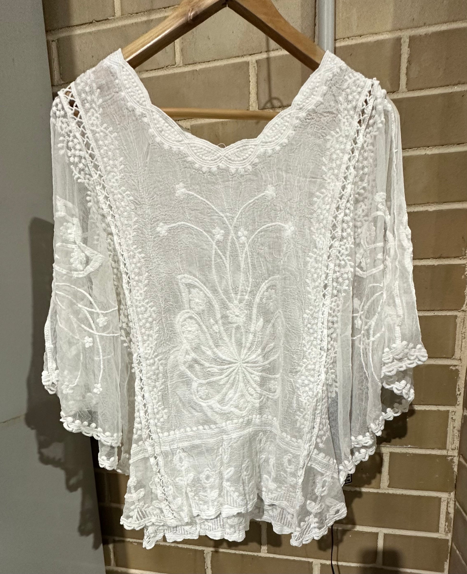 Delilah Spring Cotton and Lace Top White, Black or Salmon by Grace & Co