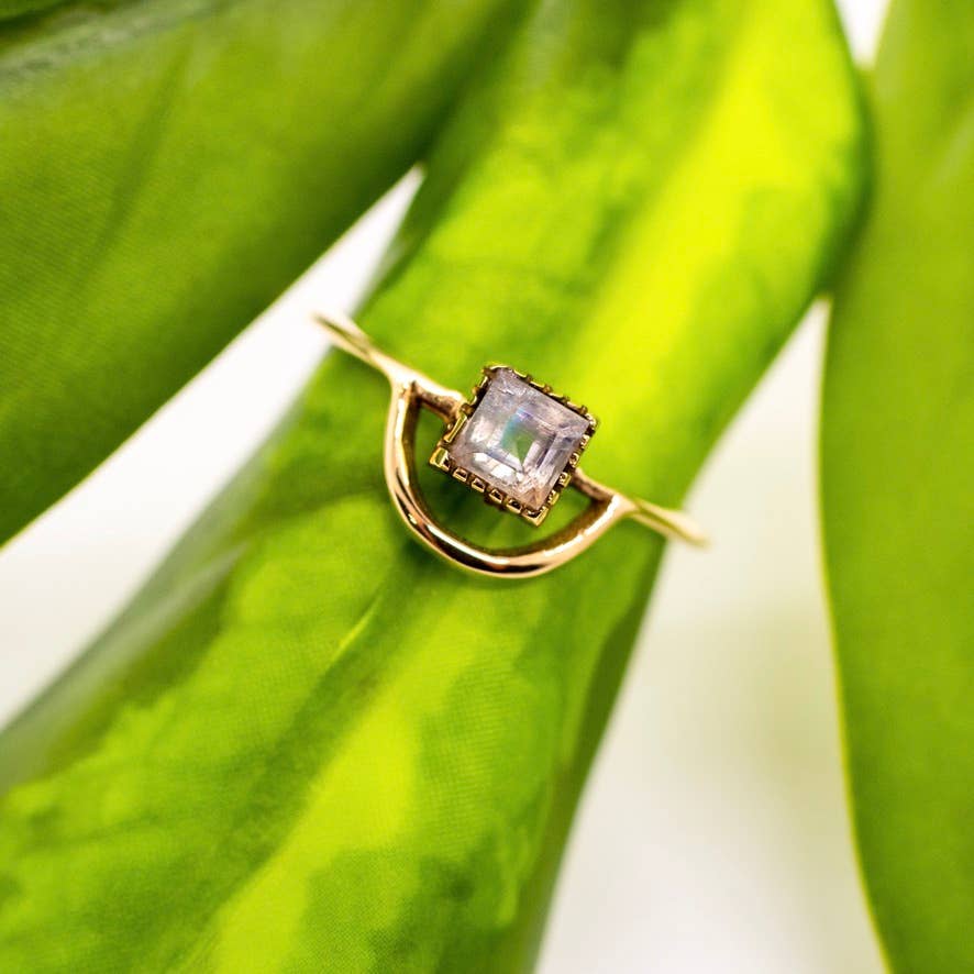 Brass Moonstone Loop Ring by Baizaar