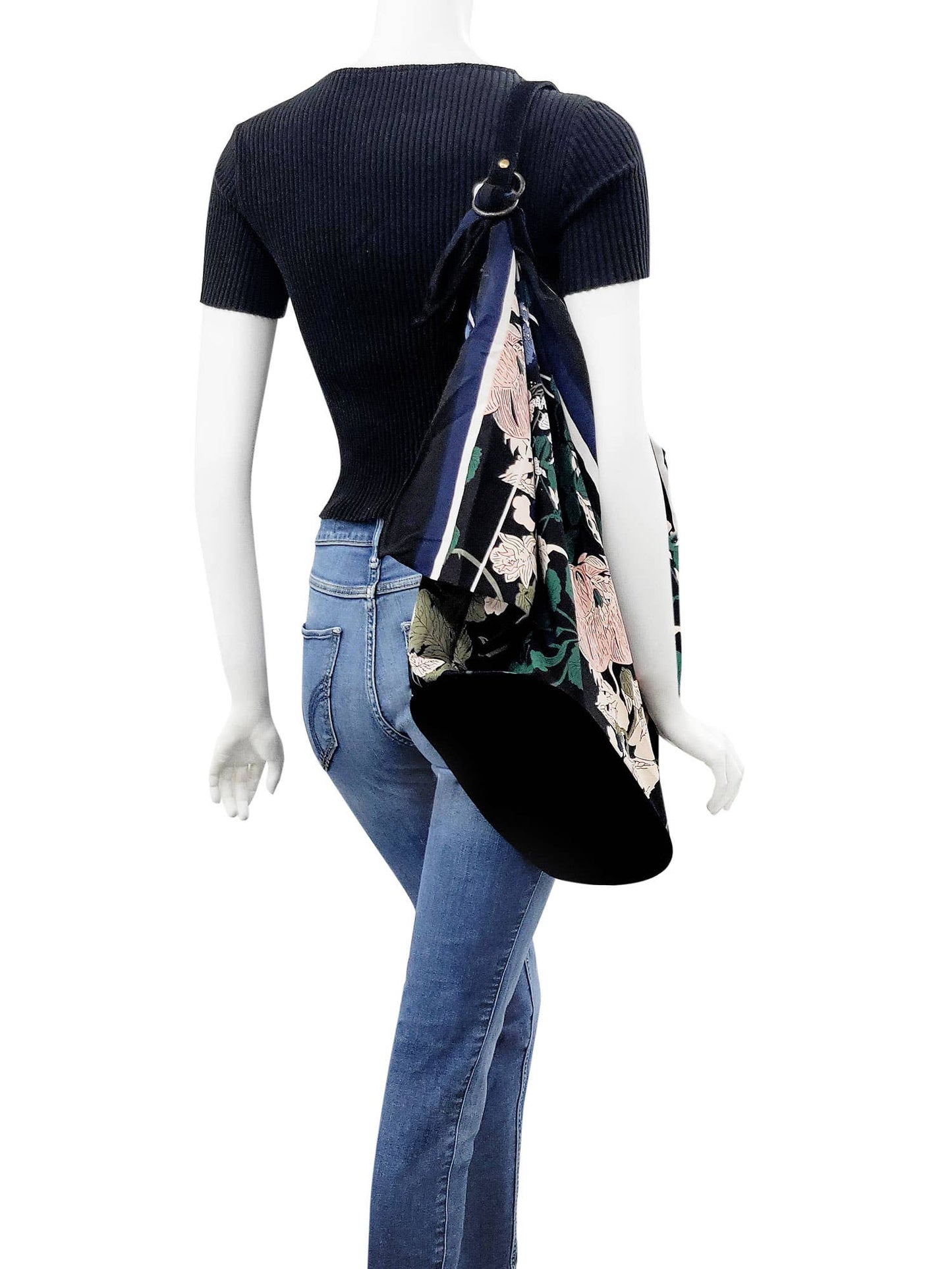 Silk Scarf Bag with Suede Accent - Black / Multi by Raj Trading USA