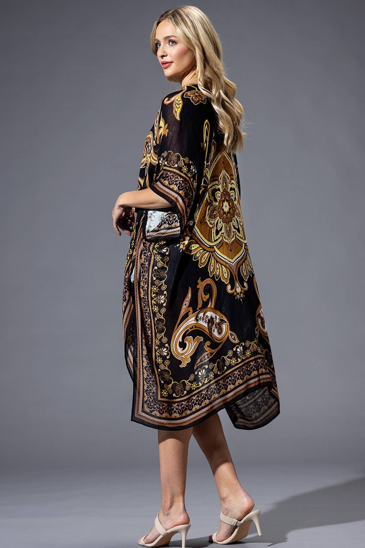 Mandala Print Brown Yellow Multi Kimono by Urbanista