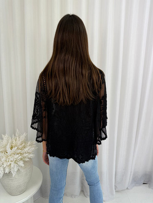 Delilah Spring Cotton and Lace Top White, Black or Salmon by Grace & Co