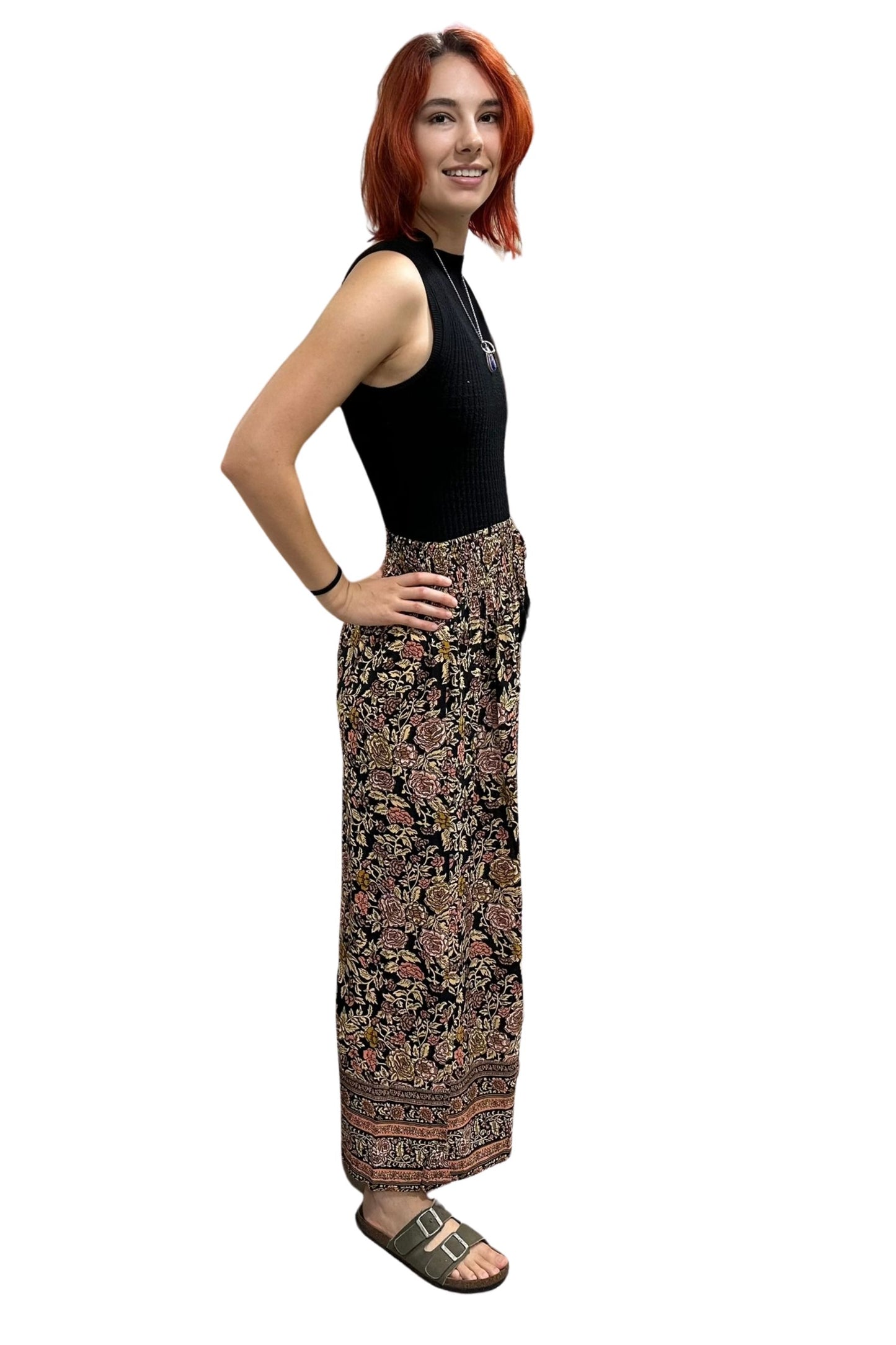 Vintage Rose Floral Print Pants