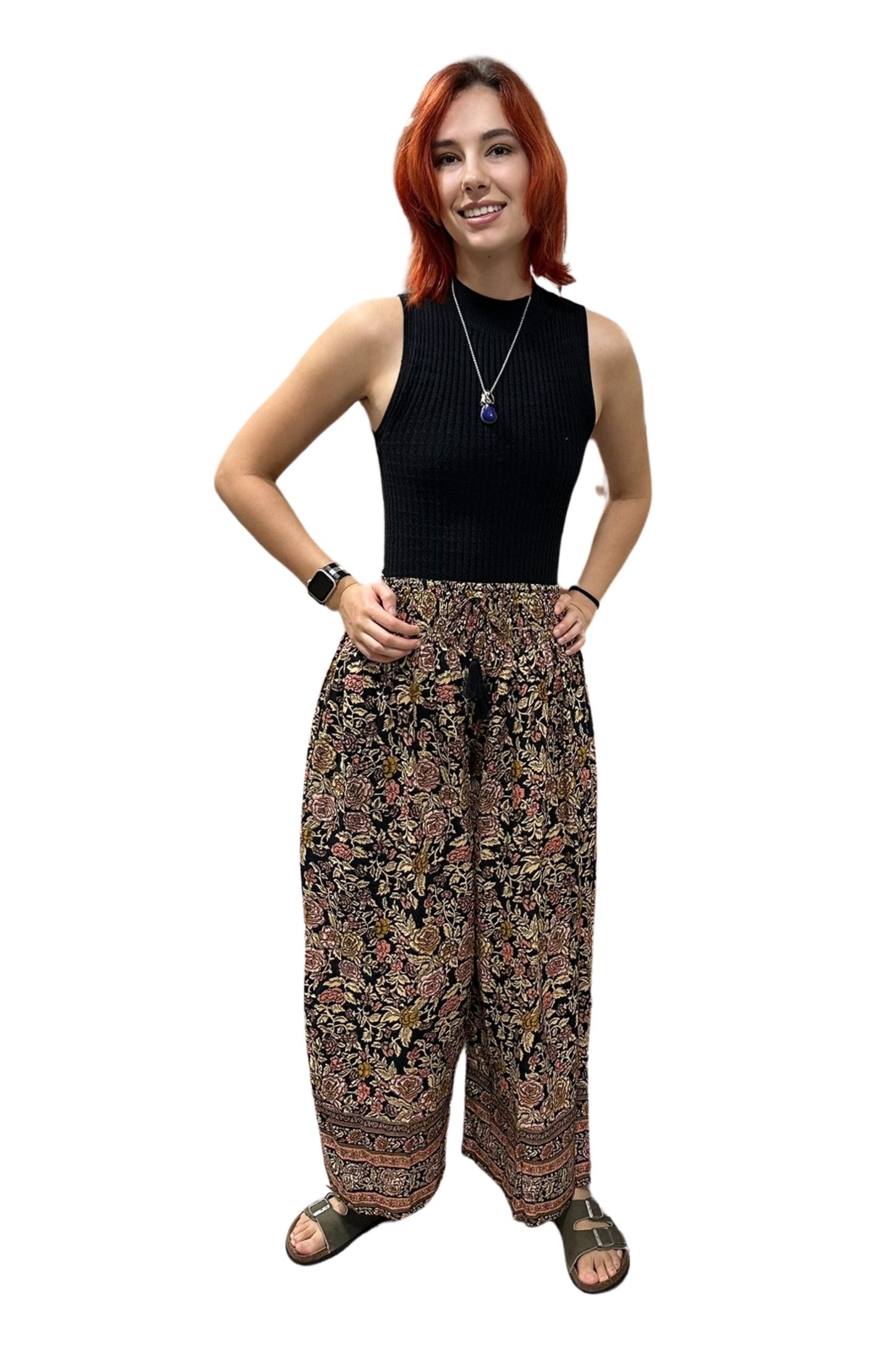 Vintage Rose Floral Print Pants