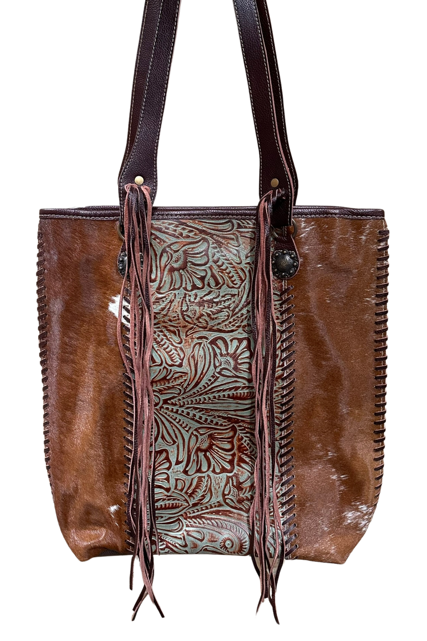 Dakota Hand-Tooled Hide Tote Brown by Boho Rhapsody