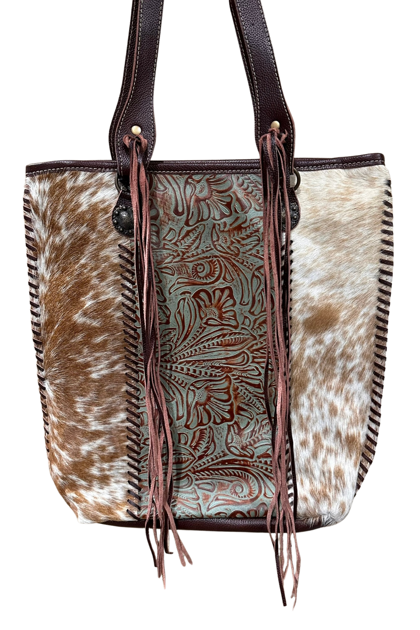 Dakota Hand-Tooled Hide Tote Brown by Boho Rhapsody