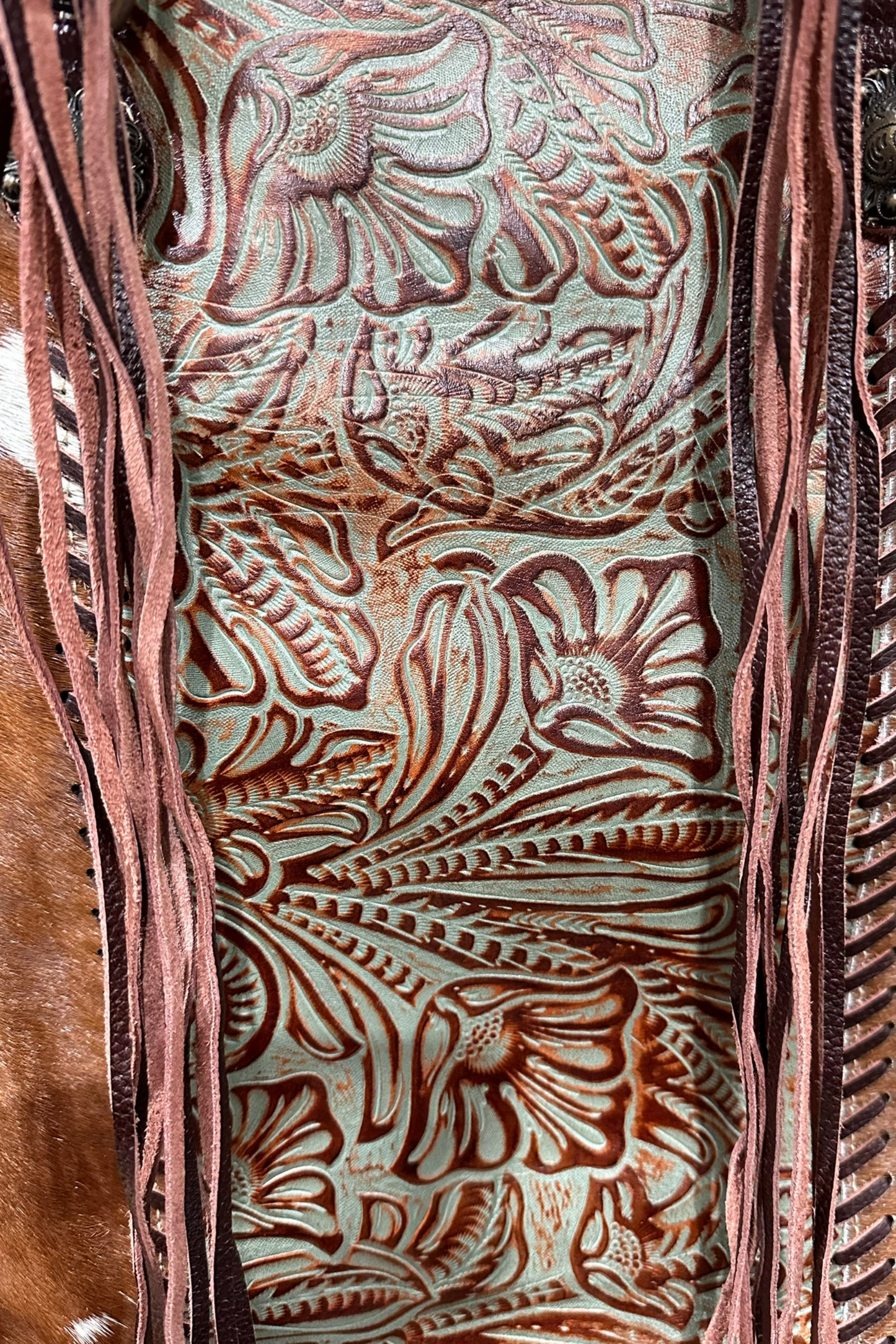 Dakota Hand-Tooled Hide Tote Brown by Boho Rhapsody