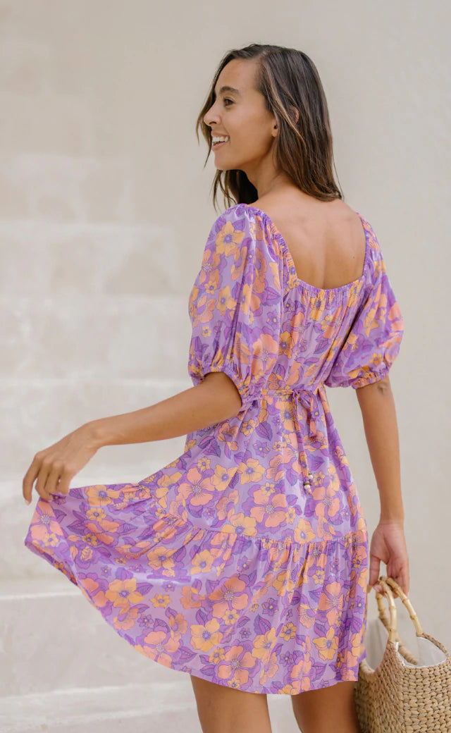 Ella Lilac Floral Boho Mini Dress - Violetta