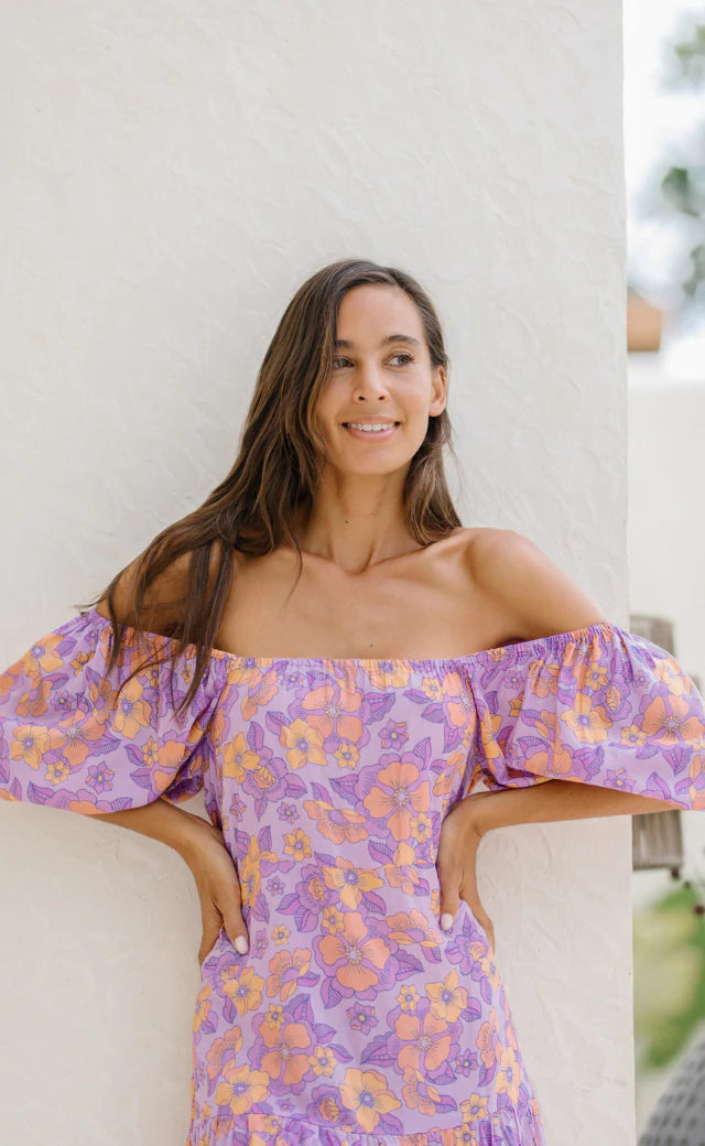 Ella Lilac Floral Boho Mini Dress - Violetta