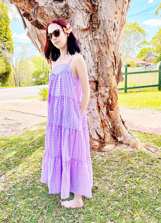 Willow Purple Gingham Maxi Dress by Boho Rhapsody