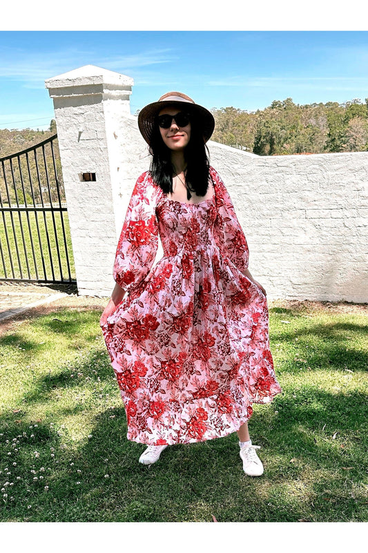 Tahitian Rose Shirred Maxi Dress by Boho Rhapsody