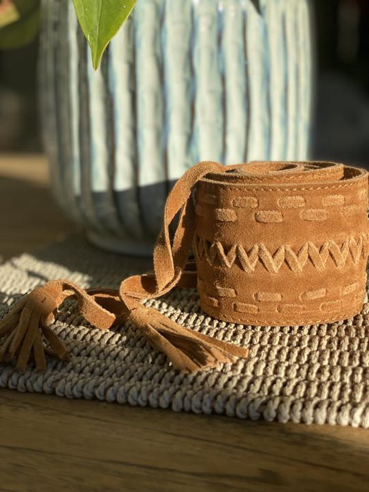 Suede Weave Belt - Tan by Aribella