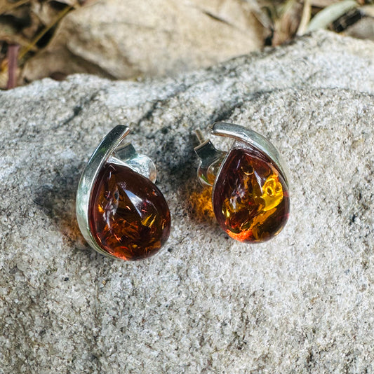 Sterling Silver Amber Stud Earrings by Boho Rhapsody