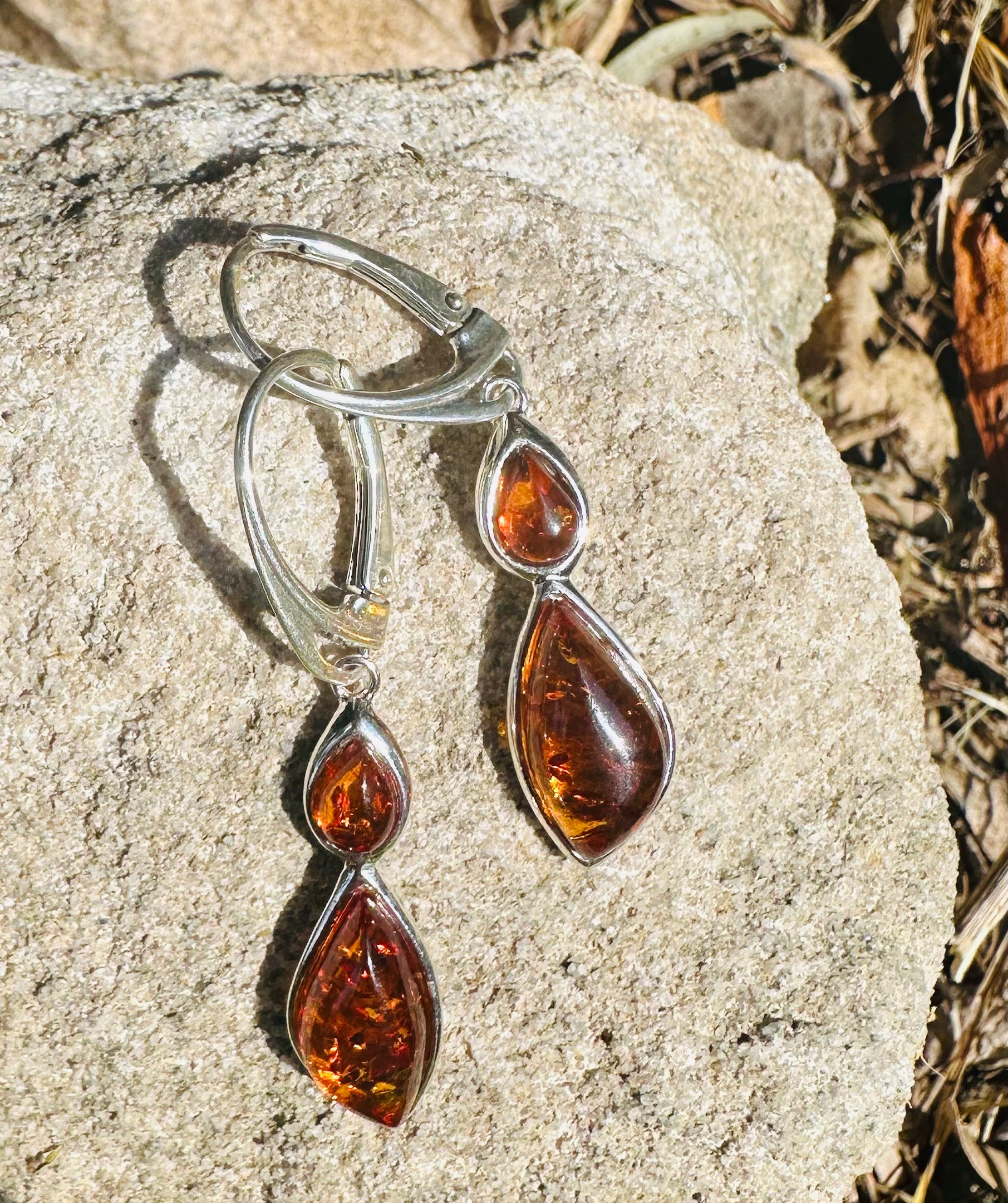 Sterling Silver Amber Drop Earrings by Boho Rhapsody