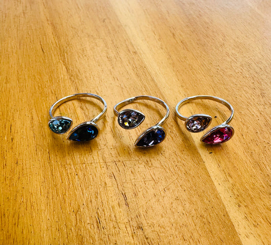 Sterling Silver Adjustable Austrian Crystal Ring by Boho Rhapsody