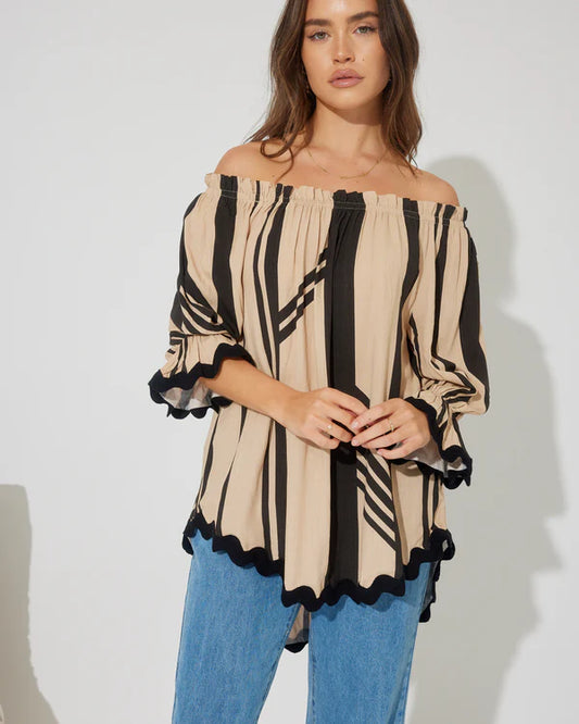 Hailee OTS Ric Rac Trim Top by BTL
