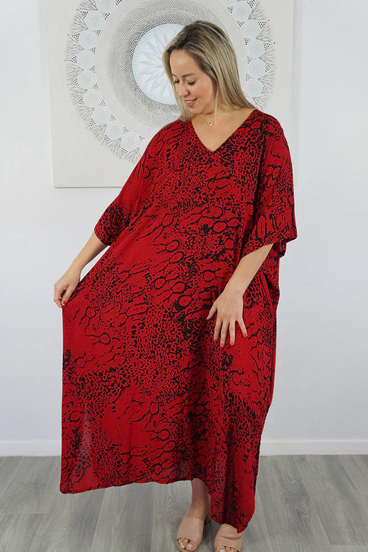 Red Animal Print Long Kaftan by Sundrenched