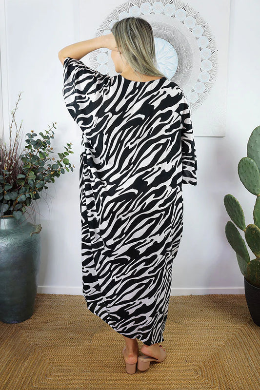 Zebra Print Long Kaftan - Black, Brown or Navy by Sundrenched