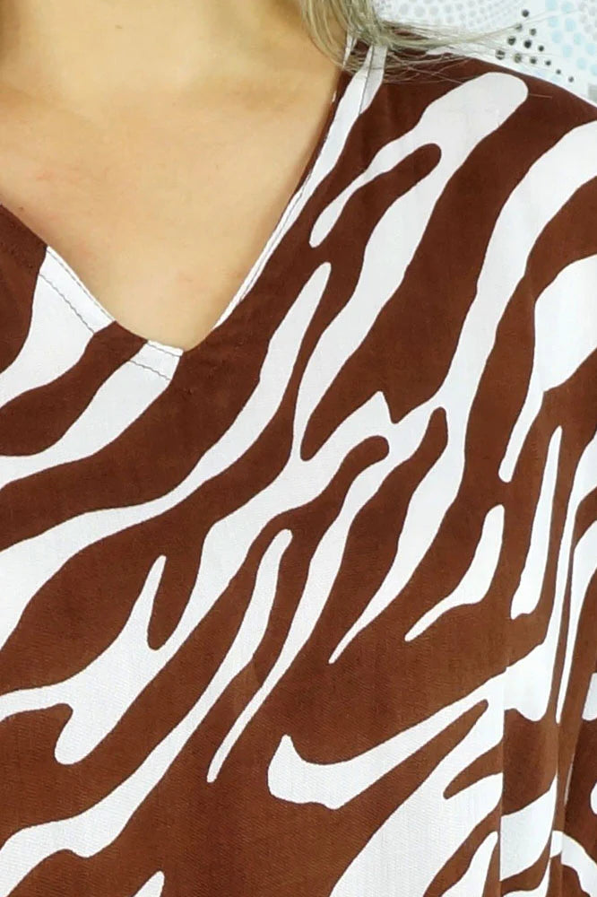Zebra Print Long Kaftan - Black, Brown or Navy by Sundrenched