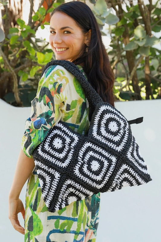 Lottie Woven Black Paper Tote by Dreamcatcher