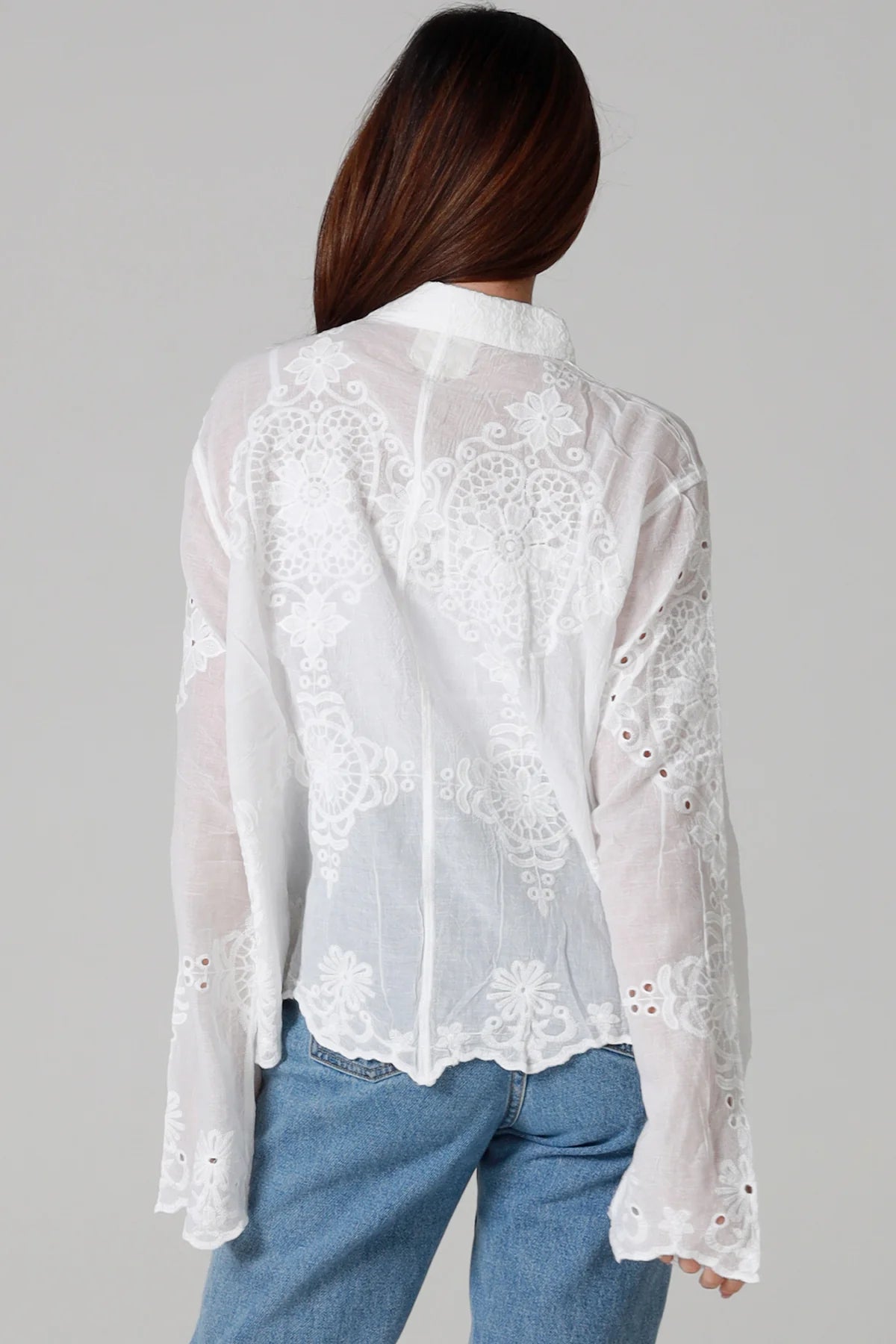 Piper White Cotton Embroidered Shirt by Willow