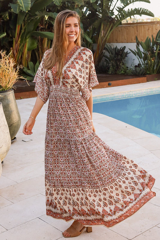 Tori Bohemian V-neck Maxi Dress by Dreamcatcher