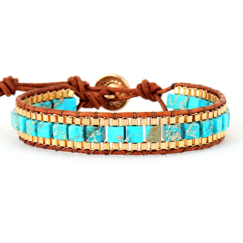 Turquoise Blue Handmade Woven Leather Wrap Bracelet