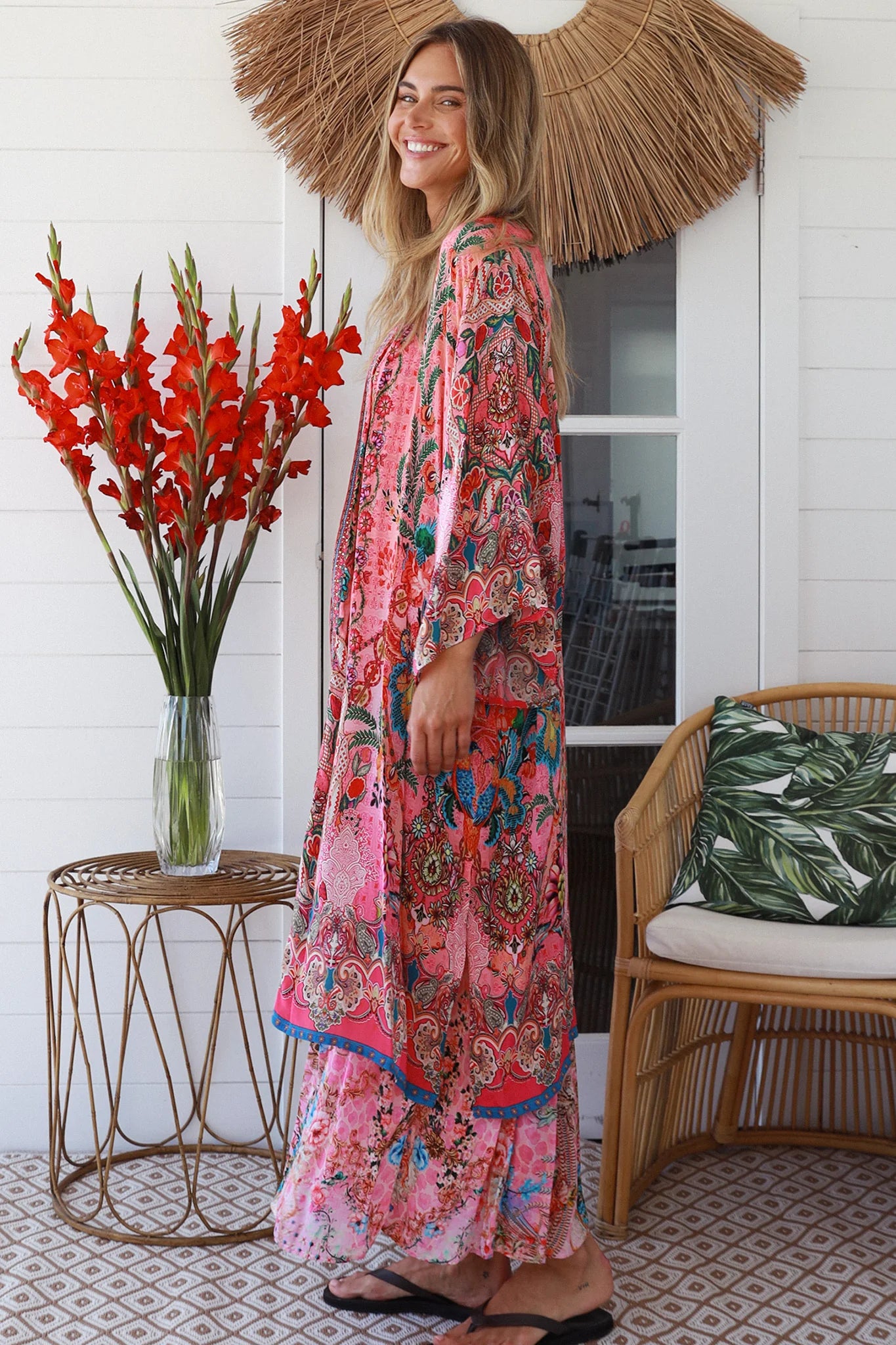 Desidera Embellished Kimono – Boho Luxe Viscose Wrap - Pink or Blue