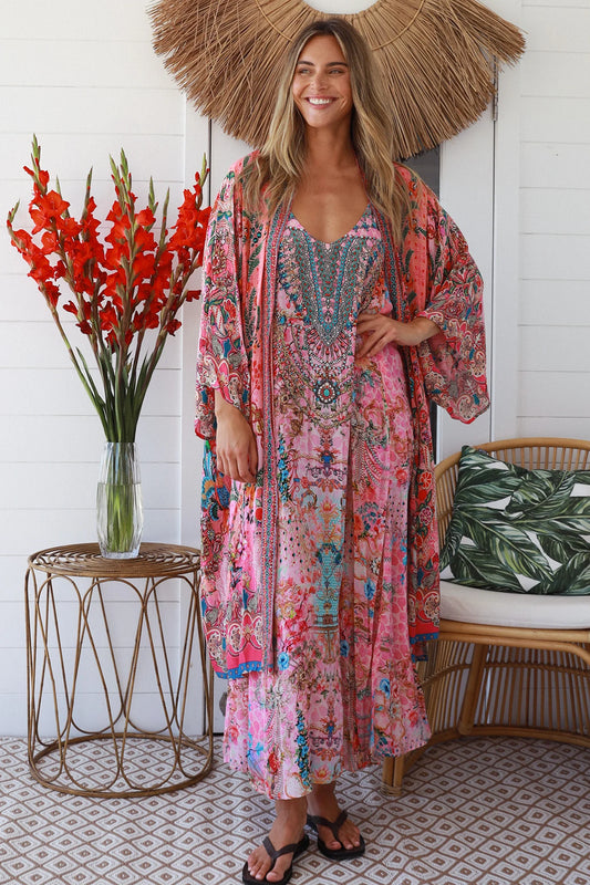 Desidera Embellished Kimono – Boho Luxe Viscose Wrap - Pink or Blue