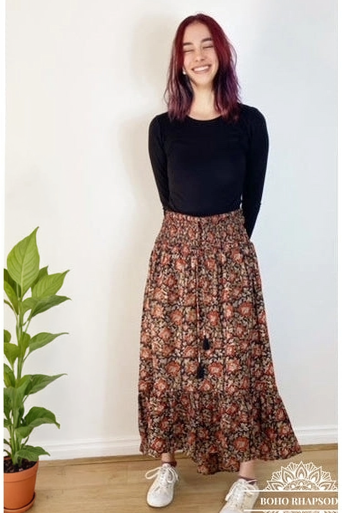 Ophelia Boho High Low Hand-Blocked Cotton Skirt