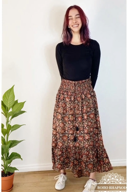 Ophelia Boho High Low Hand-Blocked Cotton Skirt by Boho Rhapsody