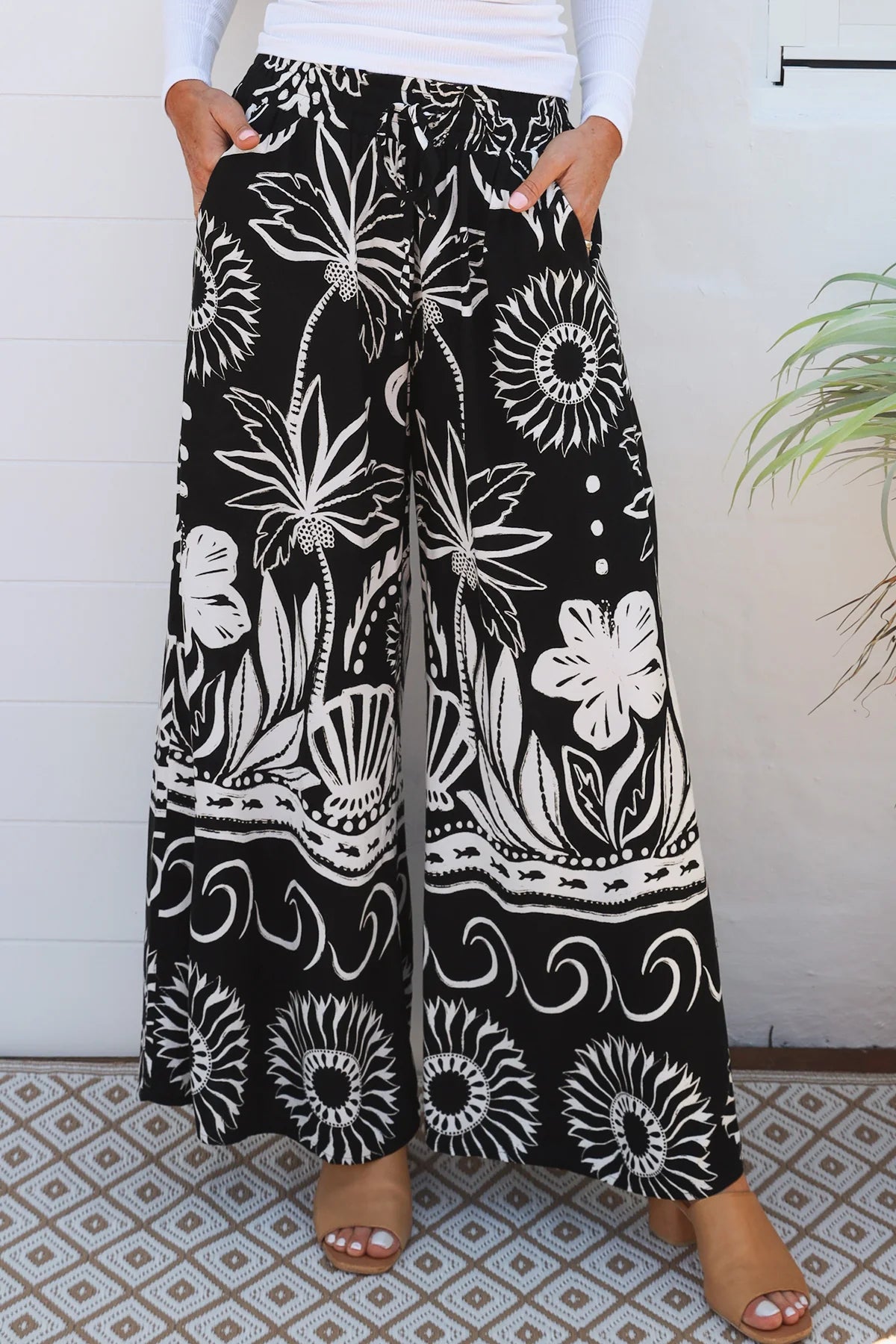Noosa Black & White Wide Leg Pants by Salty Palm