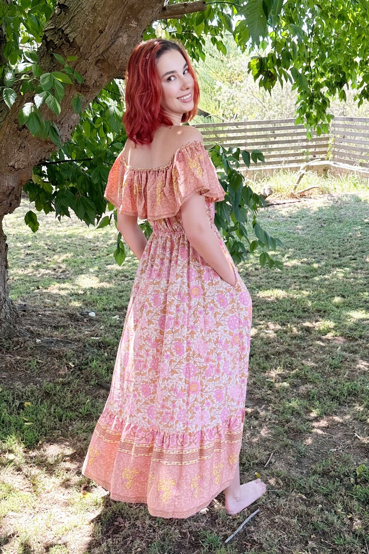 Salina OTS Boho Floral Maxi Dress by Boho Rhapsody