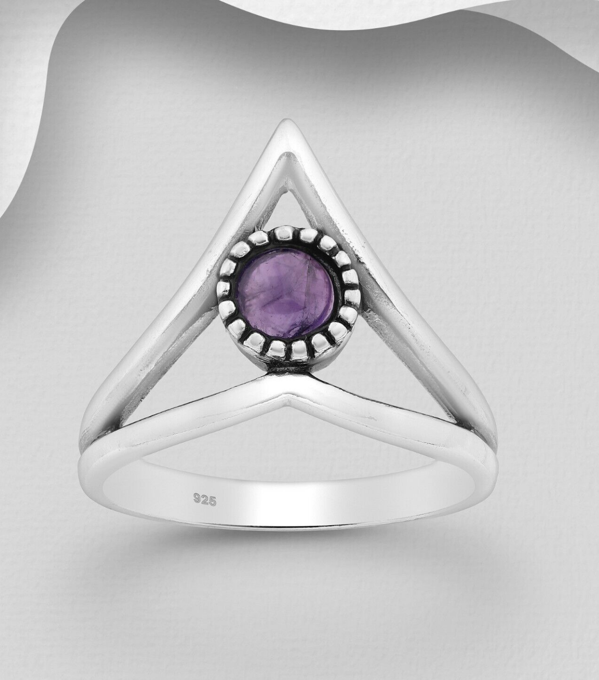 Sterling Silver Chevron Amethyst Ring by Boho Rhapsody