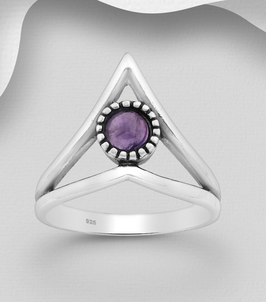 Sterling Silver Chevron Amethyst Ring by Boho Rhapsody